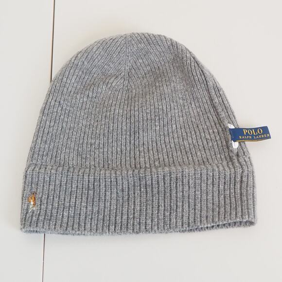 Men's Polo Ralph Lauren Polo Gray Beanie 80% Extrafine Merino Wool, 20% Nylon - Picture 5 of 8